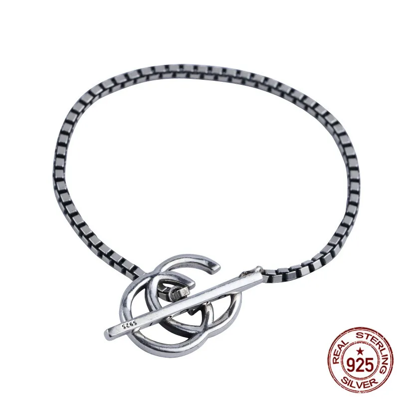 Браслет из стерлингового серебра S925 пробы, индивидуальное простое ювелирное изделие, Ретро стиль, в форме буквы G, подарок на день Святого Валентина, горячая распродажа