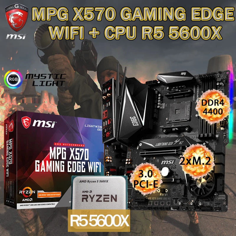 Msi Mpg X570 Gaming Edge Wifi Motherboard Set + Amd Kit Ryzen 5 5600x Combo Ddr4 128gb Pcie 4.0