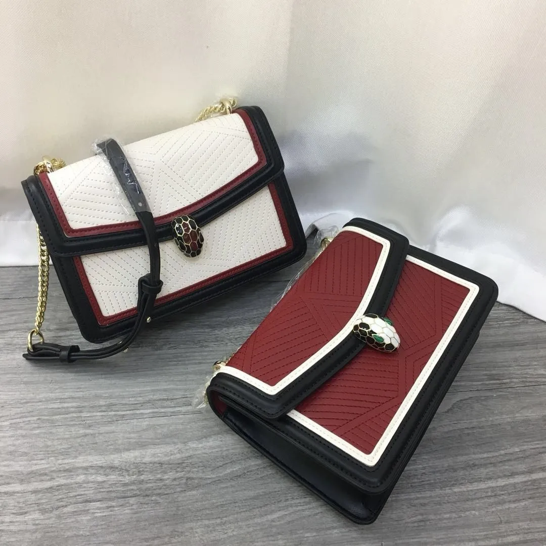 

Snake Head Bag 2019 New Style Square Sling Bag Brick Pattern Chain Rhombus Cowhide Lock Single-shoulder Crossbody Bag