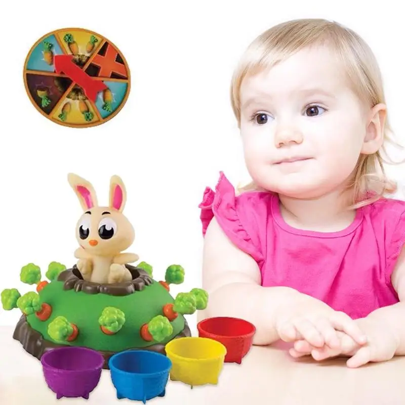  Pull Up Carrots Game Electric Jumping Rabbit Plastic Parent-child Interactive Desk Toy Children Gif