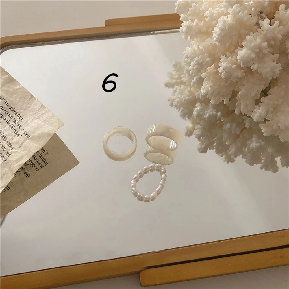 2/3Pcs Leopard Vintage Colorful Acetate Resin Pearl Rings Sweet Temperament Round Finger Rings Women Girls Delicate Jewelry Gift 