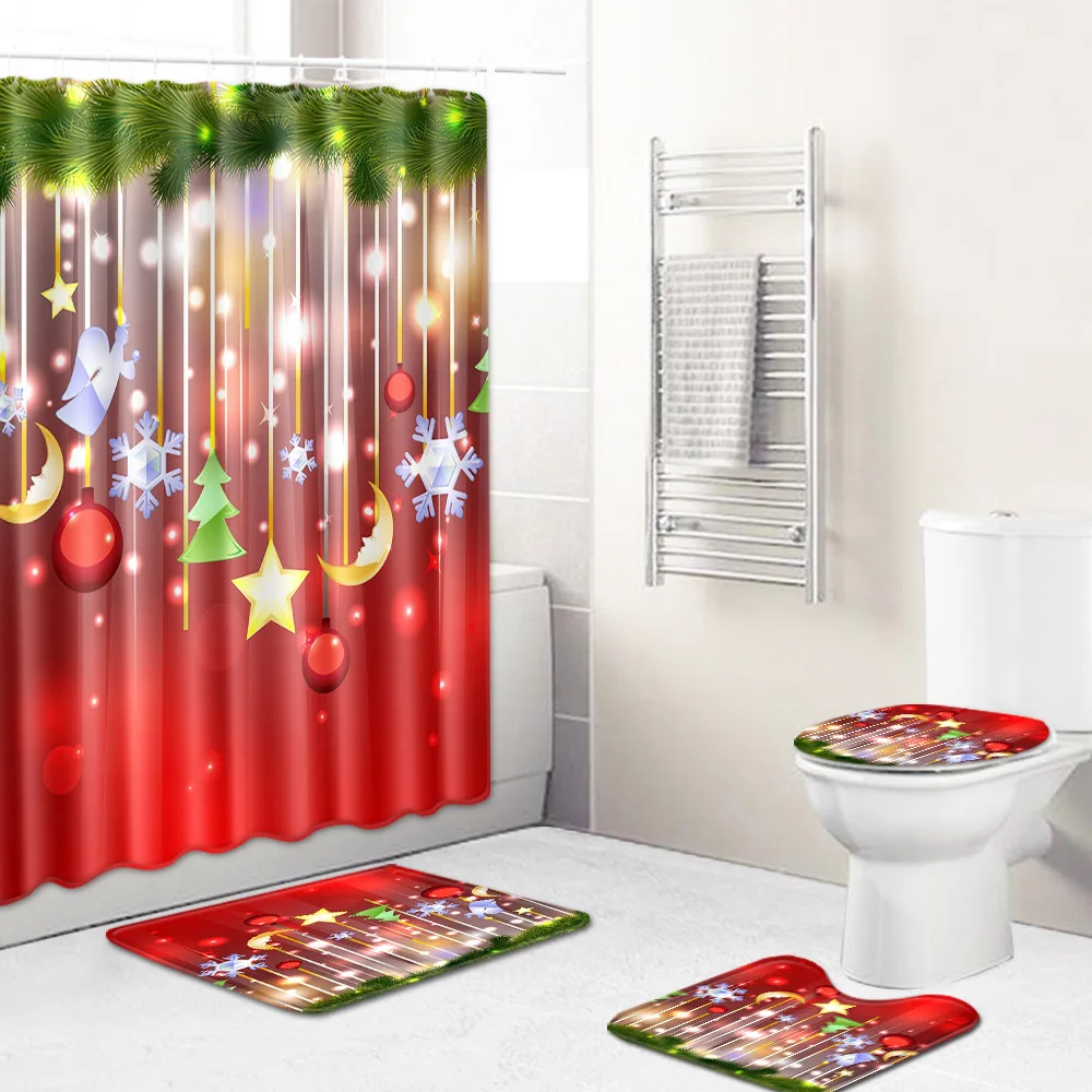 T Merry Christmas 4 шт занавеска для ванной комнаты ковер 3D коврик для ванной нескользящий коврик для унитаза чехол для сиденья для дома декоративный Придверный коврик коврики