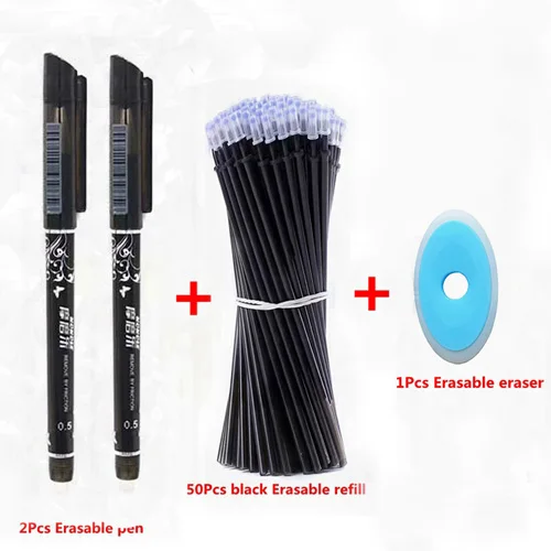 53Pcs black set-F 53 шт./лот стираемая ручка, набор для заправки, моющаяся ручка, 0,5 мм, синие, черные чернила, стираемая ручка, стержень, школьные, офисные, канцелярские принадлежности - Цвет: 53Pcs black set-F