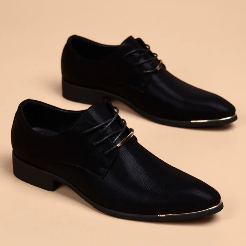Business Men Leather Shoes Fashion Formal Dress Shoes Men Breathable Pointed Toe Office Wedding Shoes Flats Footwear Black Cloth - Image 4