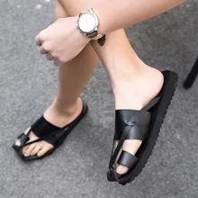 Мужские сандалии из натуральной кожи; Летняя обувь; мужские пляжные сандалии на плоской подошве; Шлепанцы из коровьей кожи; Мужская Праздничная обувь на толстой подошве; A1293