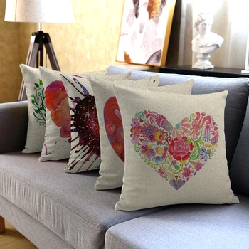

Fuwatacchi Valentine's Day Heart Cushion Cover Linen Pillow Cover for Bed Sofa Decorative Pillow Case Home Winter Home Deco 45cm