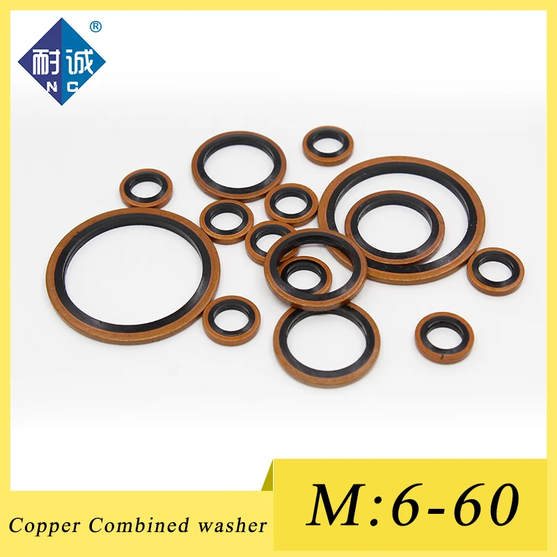 

M6/M8/M10/M12/M14/M16/M18/M20~M60mm High Press Hydralic Rubber Oil Pipe Pad Seal Gasket NBR Metal Copper Bonded Washer