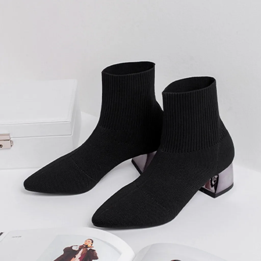 Женские носки; эластичные тканевые дышащие ботинки; Модные ботильоны черного цвета; сезон зима-Осень-зима