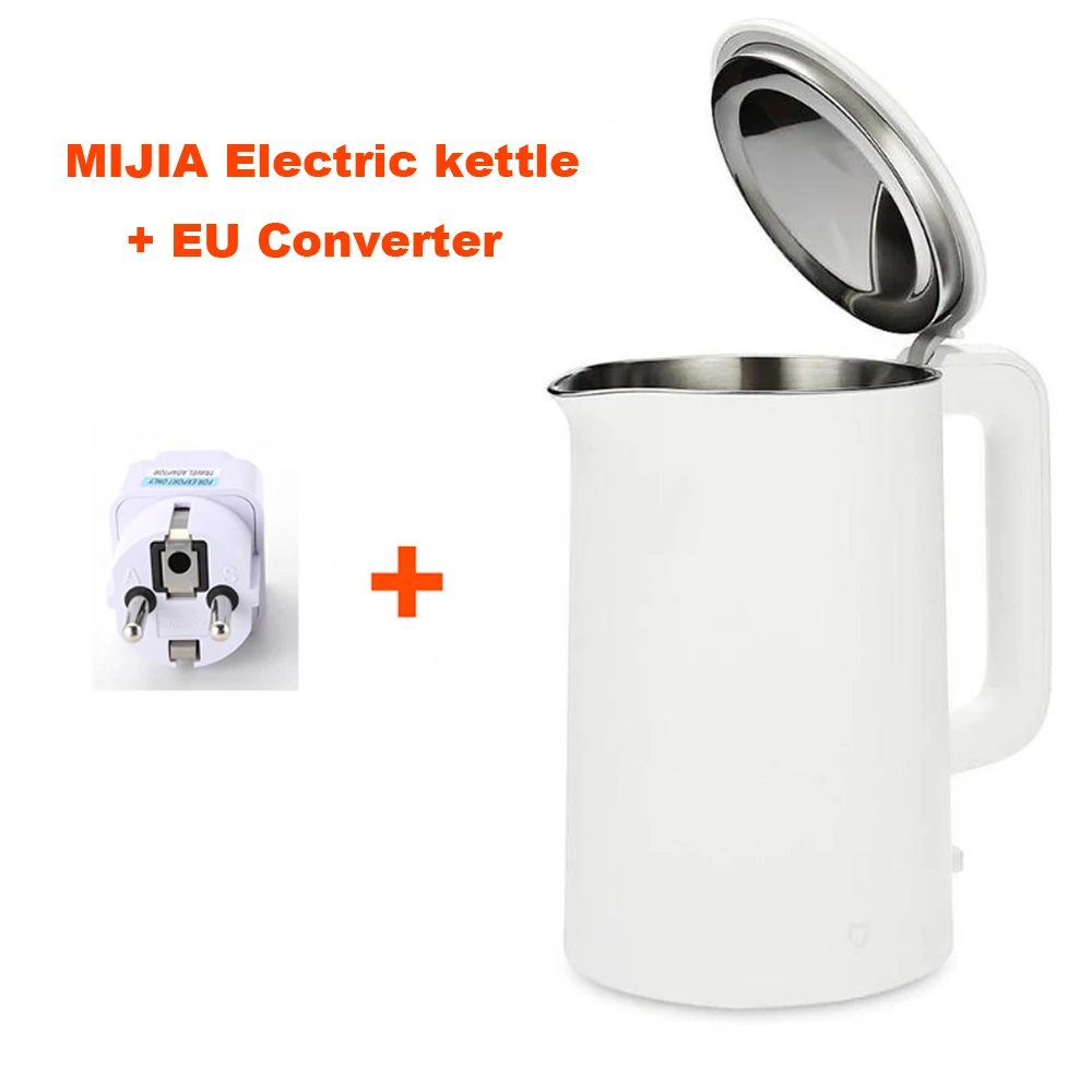 add EU adapter Xiaomi Mijia электрический чайник, чайник 1.5L Авто Защита от отключения питания бойлер газовый котел водонагреватель Чай горшок мгновенный нагрев Нержавеющая сталь - Цвет: add EU adapter