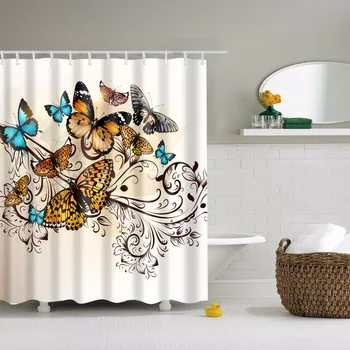 

Decorative Bathroom Shower Curtains Animals Butterfly Printed Eco-Friendly Frabic Waterproof Polyester Bath Curtain With Hooks