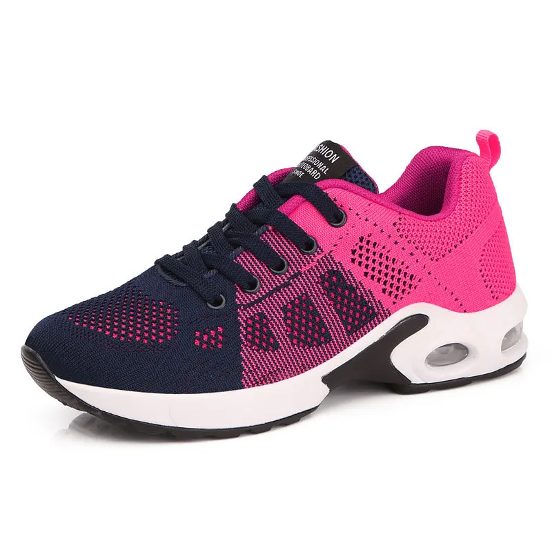 Модные женские легкие кроссовки для бега, уличная спортивная обувь удобные дышащие туфли для бега, спортивная обувь с воздушной подушкой, на шнуровке - Цвет: Blue rose red