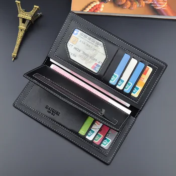 

High Capacity PU Men Wallet Long Business Trifold Black Multifunction Casual Thin Purse Billetera Hombre Men Money Bag DA50QB