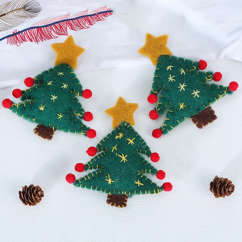 3 Pcs Small Christmas Decorations Wool Felt Christmas Tree Pentagram Shape Pendants Ornaments Xmas DIY Gifts