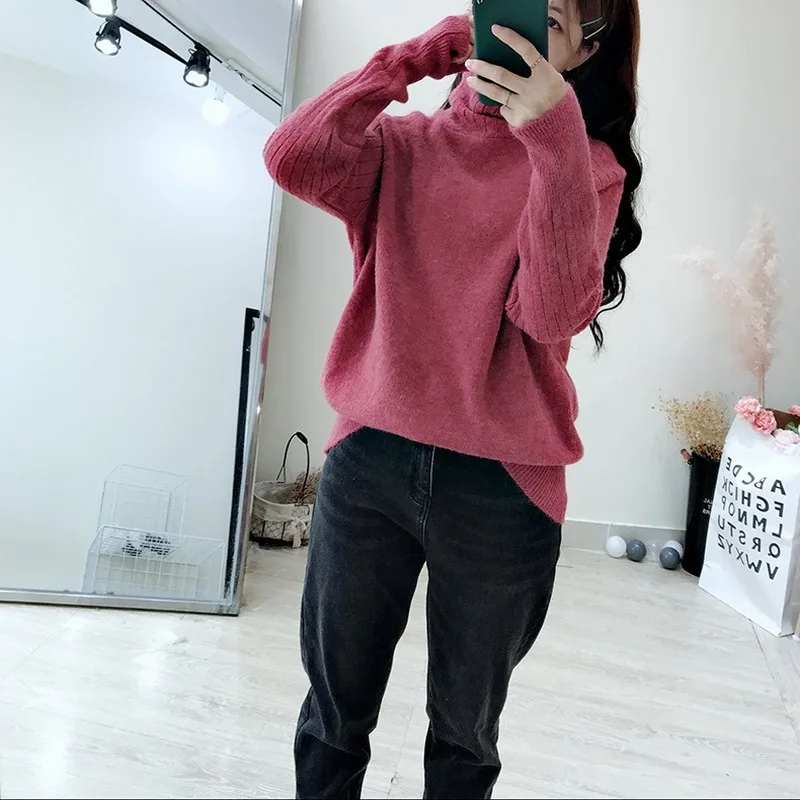 

Fashion Turtleneck Trend Sweater women New Products Simple Sweater Solid Color Loose Thick Sweaters Net Red Women's sweater