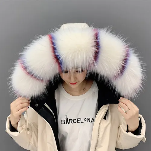 multicolor 1 Искусственный мех енота куртка пальто воротник зимняя куртка капюшон меховые декоративные шарфы пуховое пальто меховой шарф Зимний воротник из меха енота - Цвет: multicolor 1