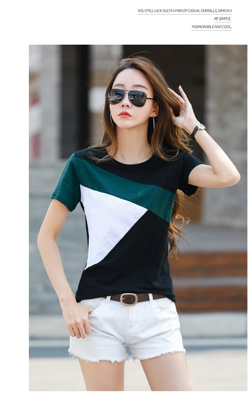Patchwork Bamboo Cotton Women Summer T-Shirts 2022 New Loose O-Neck Soft Green Blue Tshirt Feminine Rainbow Colors Splicing Tops graphic tees women