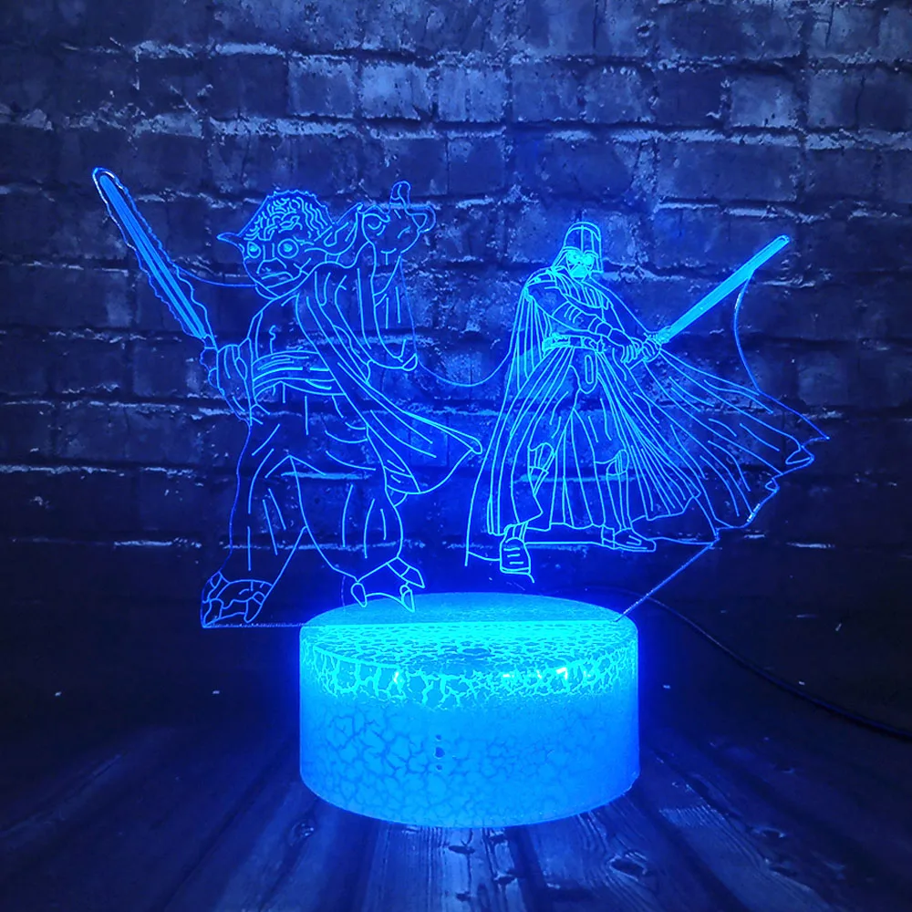 Модный Рождественский подарок для детей, черный рыцарь, Мастер Йода, 3D, Звездные войны, мультфильм, светодиодный, трещины, 7 цветов, умный сенсорный, сменный, ночной Светильник