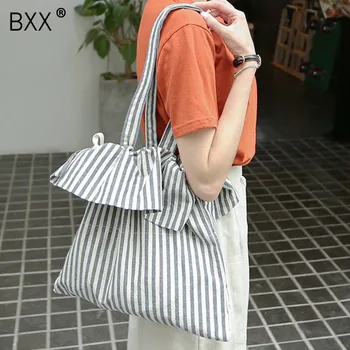 

[BXX] 2020 New Pattern Korean Casual Stripe Single Shoulder Package Vintage Drawstring Large Capacity Handbag Women Bag DA288