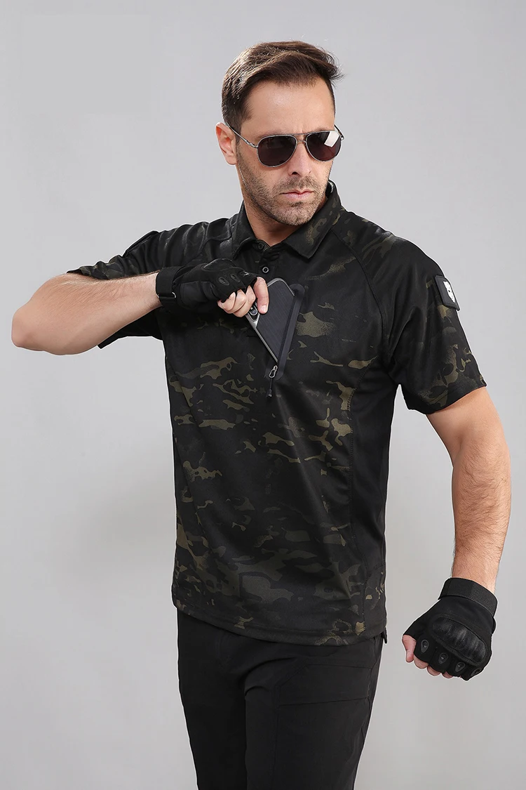 Rápida dos Homens de Combate do Exército Camisas de Carga ao ar Livre de Secagem Militar Tático Camisetas Respirável Lapela Collar Estiramento Casual 12 Ao ar livre de Secagem Rápida Dos
