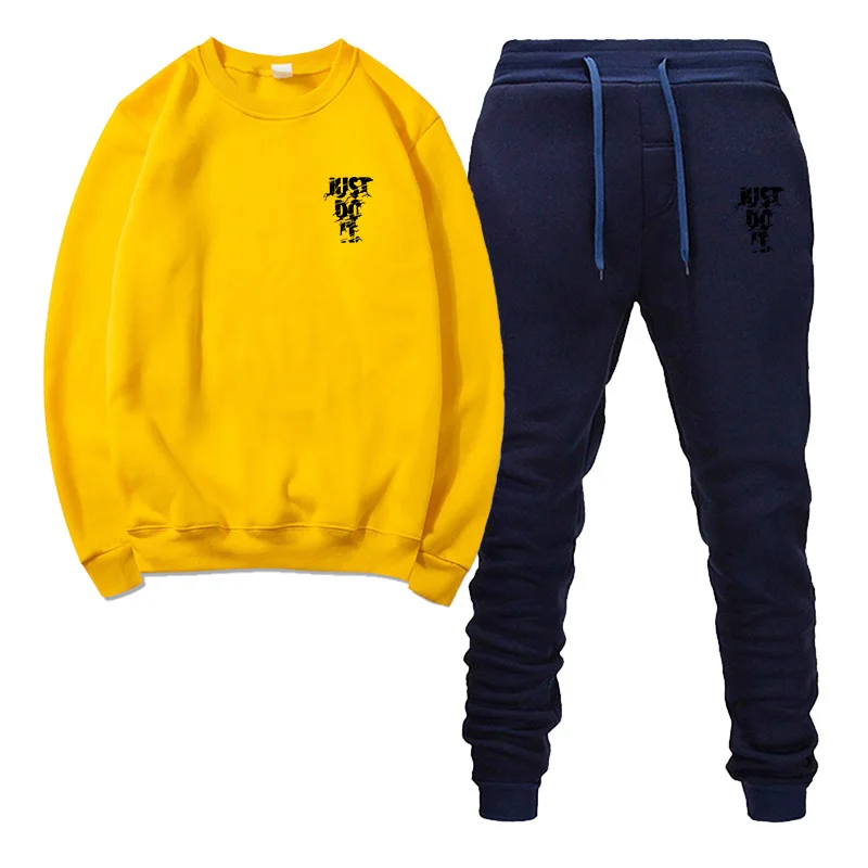 Yellow navy16 Популярный бренд мужской свитер спортивный костюм принты термобелье мужские спортивные наборы флис плотное худи+ штаны спортивный костюм мужской - Цвет: Yellow navy16