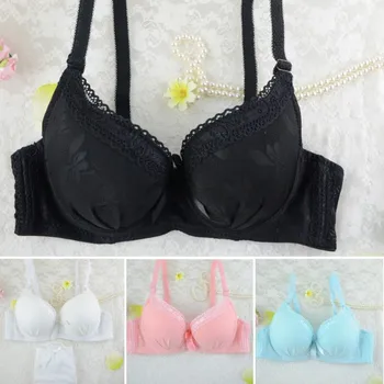 

Push Up Underwire Bra 3/4 Cup A B Cup Pleated Solid Color Underwear Adjusted Strap Bra&Brief Set QHAG