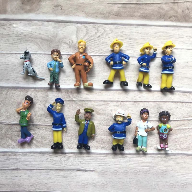 12PcsSet Fireman Sam Figures PVC Figures Doll  Cartoon Fireman Model Dolls Toys For Kids Gift