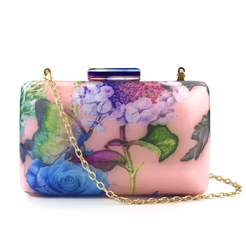 

Colorful Oval Shape Nice Flower bolsa feminin Brand design women shoulder bag Acrylic Wallet Purse Box Clutches Handbags Lady