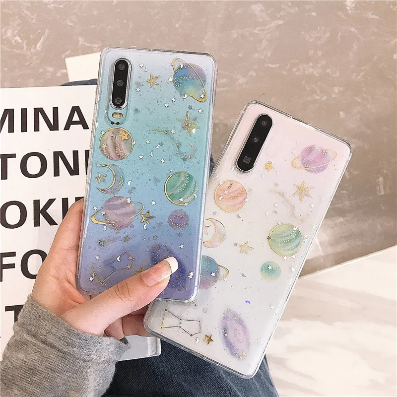 Роскошный блестящий чехол с планетой и звездой для Samsung Galaxy S7 S8 S9 Plus S10e A10 A20 A30 A40 A50