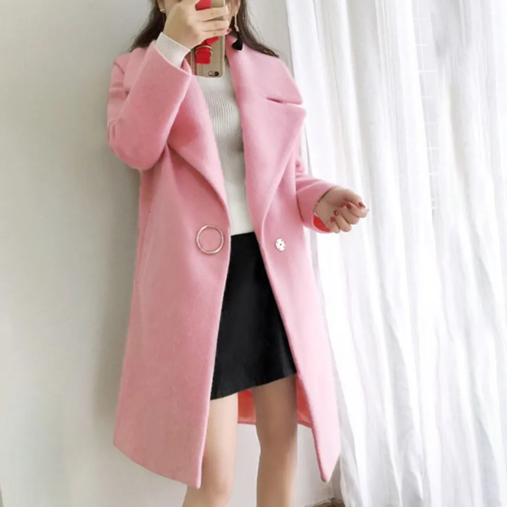 Winter Women Cashmere Wool Jacket New Fashion One Button Long Loose Coats Solid Slim Long-sleeved Turn-Down Collar Coats 19Oct25