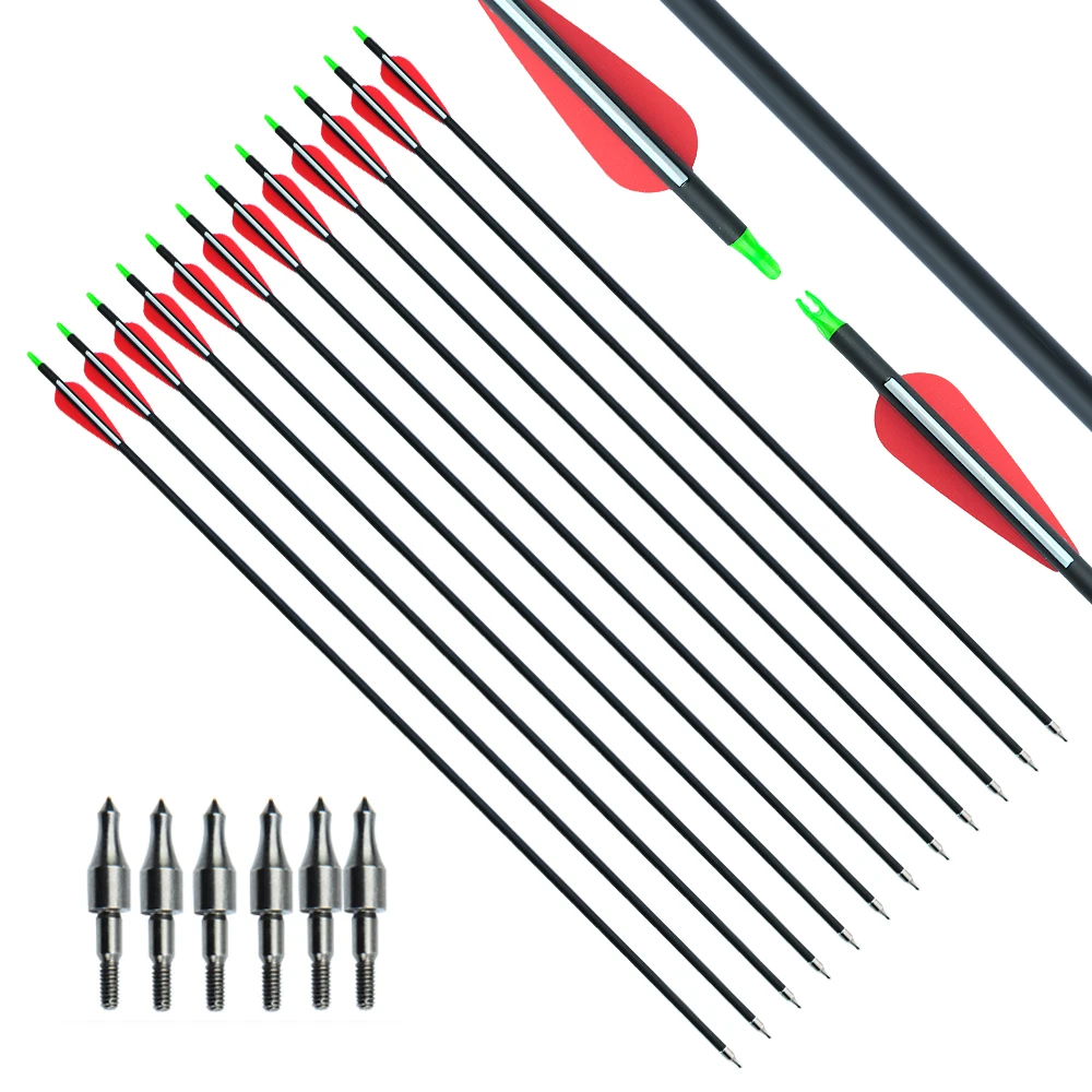 28/30 Inches Mixed Carbon Arrow Spine 500 Diameter 7.8mm for Recurve/Compound Bow Archery Shooting, archery arrows