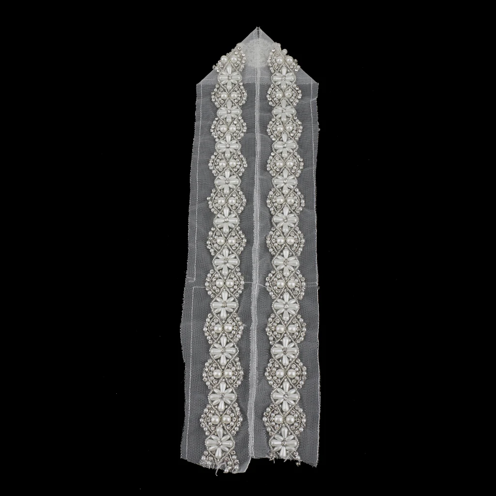 90cm Handmade Beaded Sewing Lace Trims Mesh Ribbon Applique for Wedding Dress Decor Craft White 5.5cm