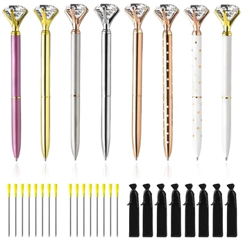

Big Diamond Pens-16 Ink Pen Refills (Blue, Black) 8 Novelty Jewel Pens with 8 Velvet Gift Bags for Women Girls-Cute Diamond Ball