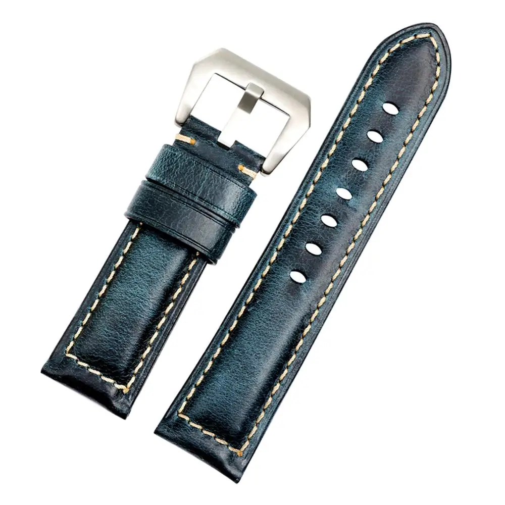 EACHE 20 мм-26 мм Классический масляный вощеный кожаный ремешок для часов для мужчин - Цвет ремешка: Oil Blue