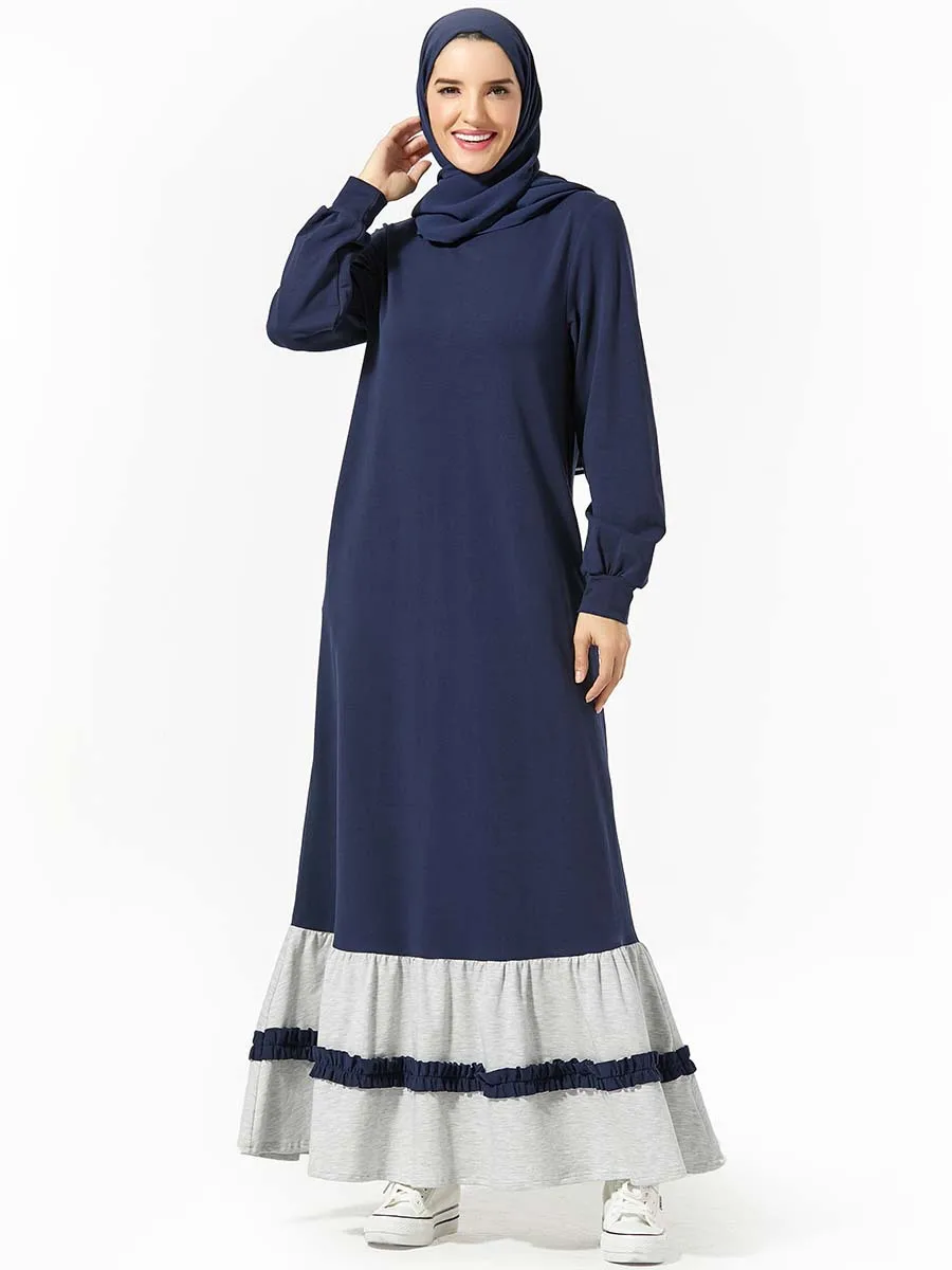 navy blue Элегантный полосатый балахон абайя Макси платье хиджаб мусульманский длинный халат платья кимоно Ближний Восток ИД Рамадан Арабский исламский молитва - Цвет: navy blue