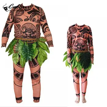 

Color Cosplayer Maui Halloween Costume For Kids Adult Men Cosplay Costume 3 Pcs Sets Long Sleeve Tops Suits Purim Carnival Cloth