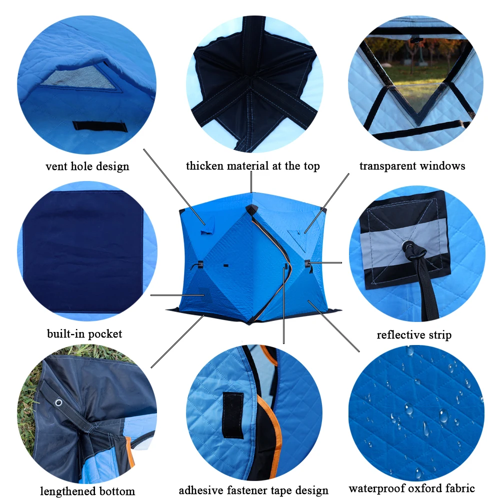 Portable Winter Ice Fishing Tent Outdoor Winter Camping Tent Thickened Warm  Three-layers Cotton Shelter Waterproof Windproof