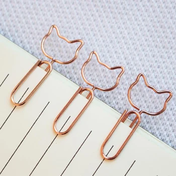 

20 Pcs/pack Cartoon Cat Design Hollow Out Metal Paper Clips Rose Gold Photo Memo Clip Bookmark Stationary School Office Gifts