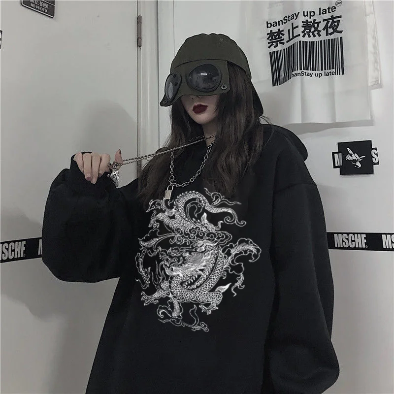 Кофта с капюшоном в стиле &quotSwag&quot-топ ретро Харадзюку принтом дракона уличная