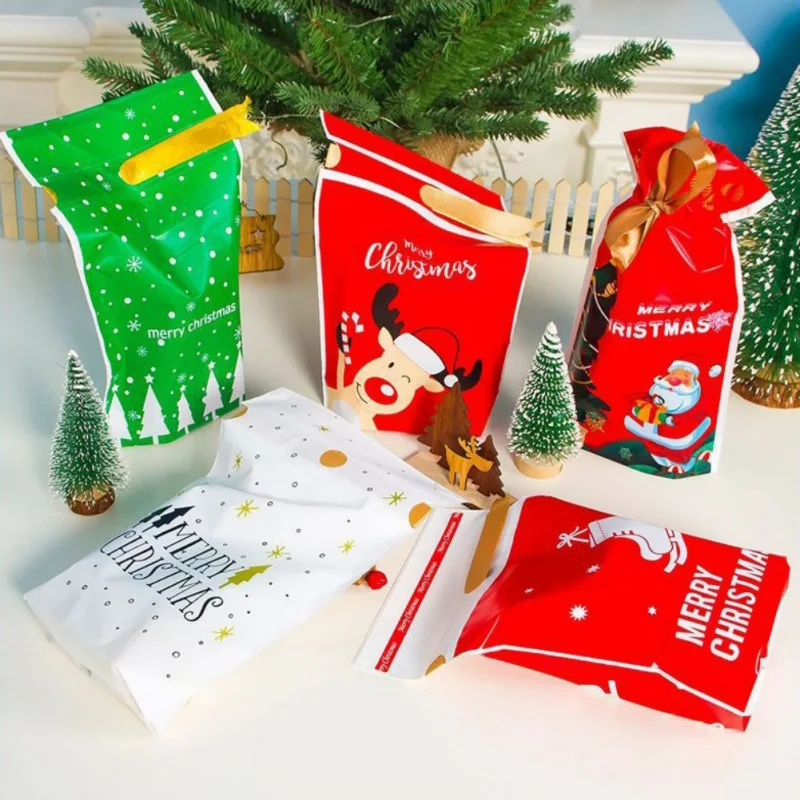

50PCS Christmas Printed Bags Drawstring Candy Bags For Bakery Biscuit Chocolate Snacks Dessert Sweets Gifts Regali Natale