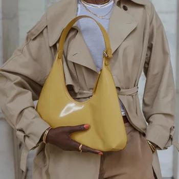 

Designer Patent Leather Shiny Underarm Bag Fashion Luxury Women Tote Brand Female Leather Handbags Simple Baguette Shoulder Bag