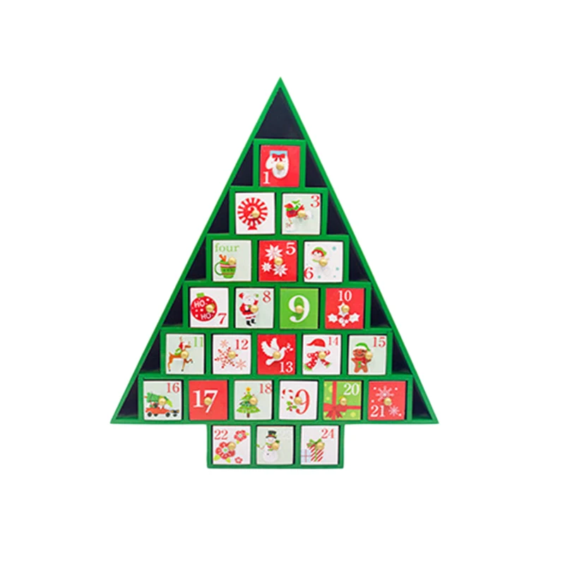 

Christmas Wooden Countdown Calendar Painted Christmas Tree Calendar Candy Gift Storage Box Home Decoration Drawer Rack