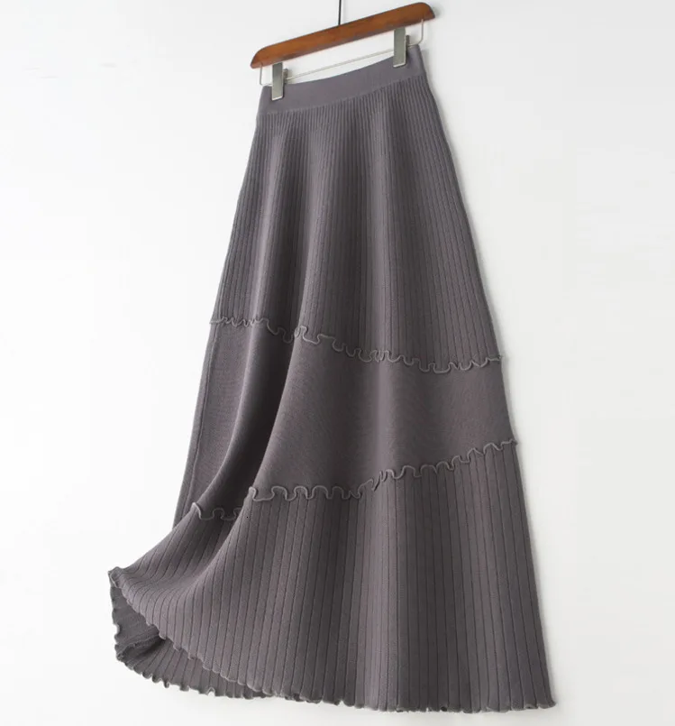 MEVGOHOT/однотонная плиссированная юбка в стиле пэчворк с оборками и высокой талией, вязаные повседневные свободные универсальные базовые юбки HD2685