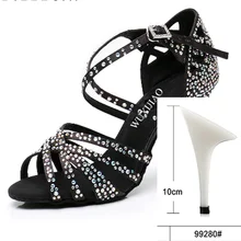 

2022 Women Party Dance Shoes Satin Shining rhinestones Soft Bottom Latin Dance Shoes Woman Salsa Dance Shoes heel 5CM-10CM