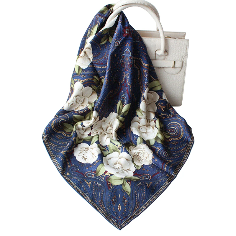 

Роскошный 100% шелковый шарф саржевый платок Женская модная шаль с цветочным принтом камелии квадратный мусульманский хиджаб бандана 90*90 см