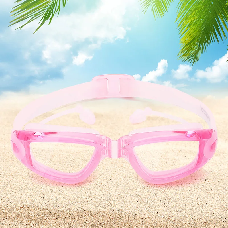 Transparent pink Очки для мальчиков и девочек, детские спортивные очки с большой оправой, цветные водонепроницаемые противотуманные детские очки для плавания, высокое качество - Цвет: Transparent pink
