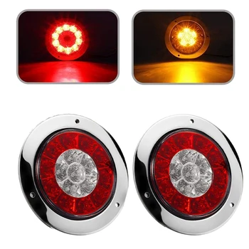 

2Pcs 4 Inch Round Truck Trailer LED Tail Stop Brake Lights Red and Amber Parking Turn Signal Lights for Truck,RV,Trailers,Camper