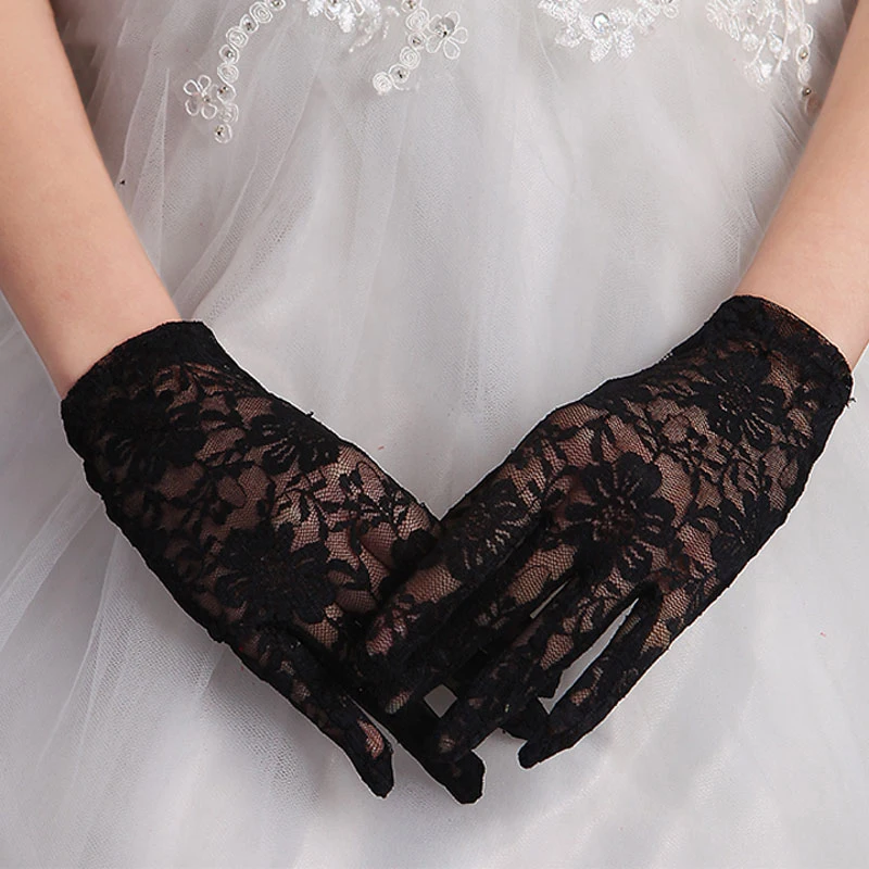 White-Ivory-Black-Lace-Short-Wedding-Gloves-Evening-Bridal-Bride-Gloves