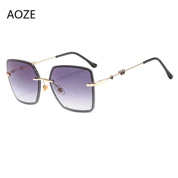 

2020 Mosaic color crystal frameless fashion sunglasses with through the heart decorative square tide women live sunglasses UV400