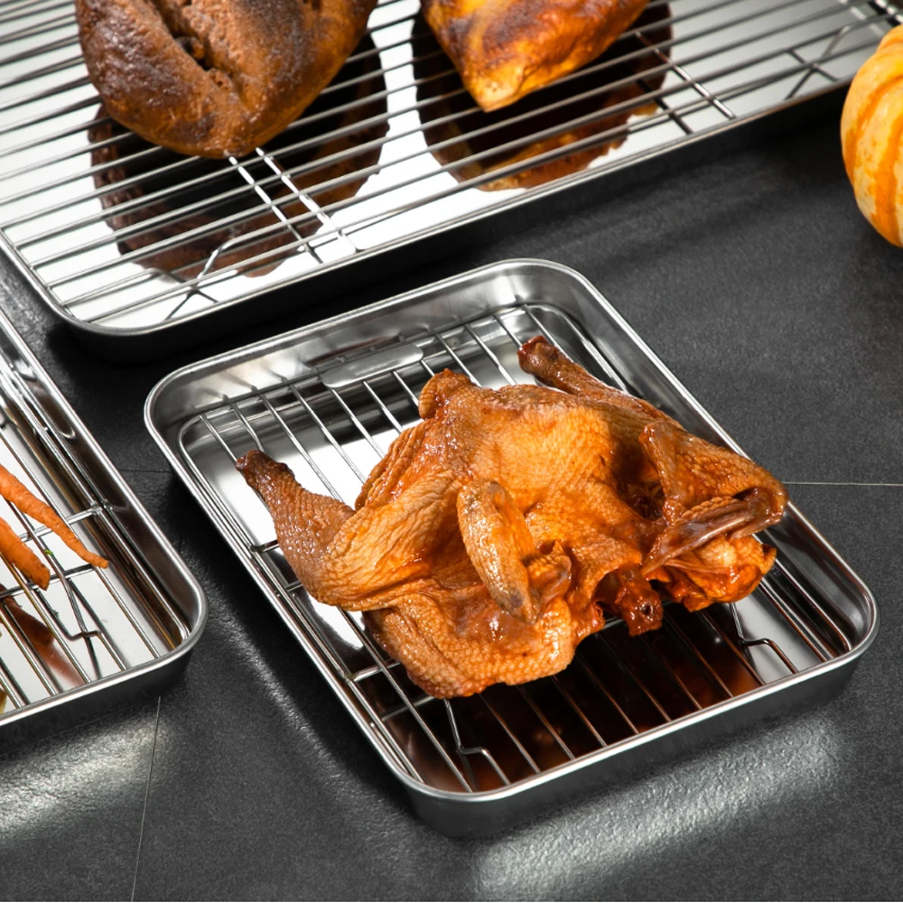 Baking Tray With Wire Rack Set 304 Stainless Steel Baking Sheet Pan Bbq Tray  Oven Rack For Cooking Roasting Grilling Baking Tool - Bbq Tools - AliExpress