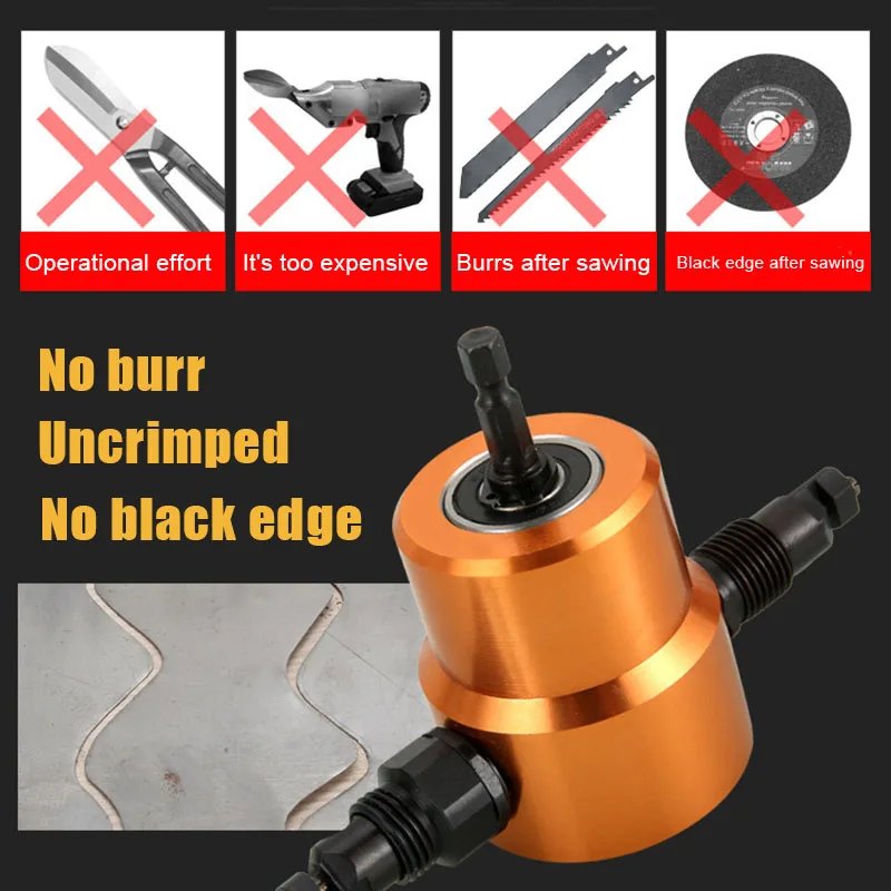 

Double Headed Sheet Metal Drill Attachment Metal Cutter with Extra Punch Perfect for Straight Curve and Circle Cutting TI99